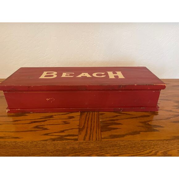 Handmade vintage wooden box BEACH SIGN on top - Picture 2 of 7